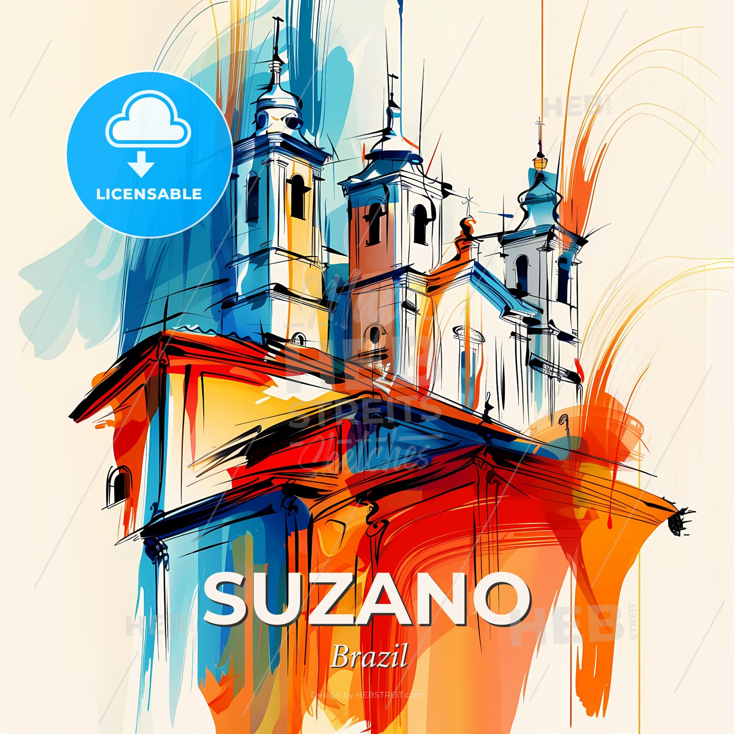 Vibrant Suzano, Brazil - A Painting Of A Building With Towers - Square format print template