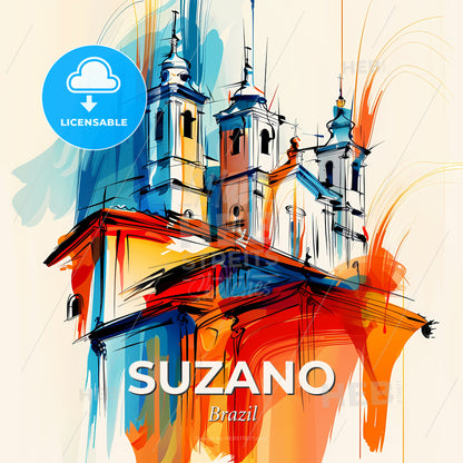 Vibrant Suzano, Brazil - A Painting Of A Building With Towers - Square format print template