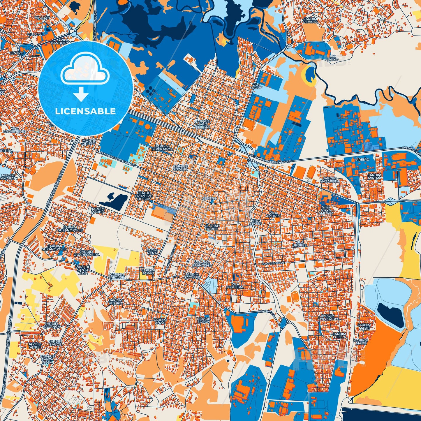 Colorful Suzano Street Map with Labels and Buildings
