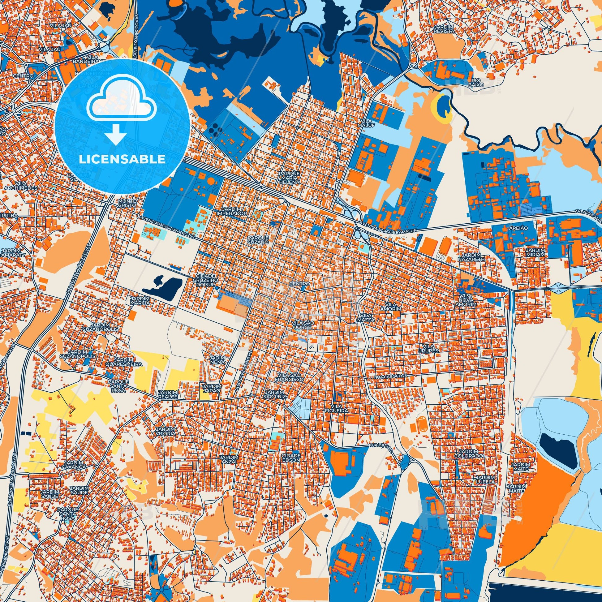 Colorful Suzano Street Map with Labels and Buildings