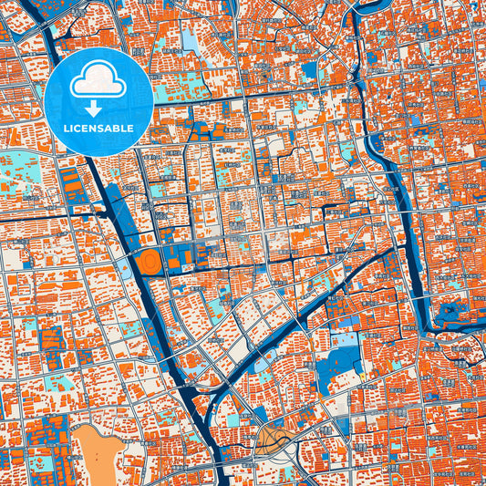 Colorful Suzhou Street Map with Labels and Buildings