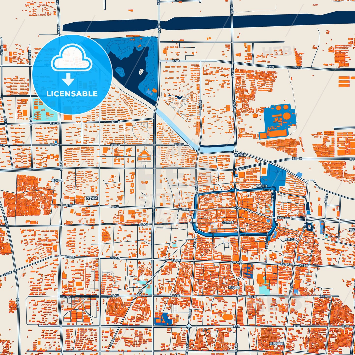 Colorful Suzhou Street Map with Labels and Buildings