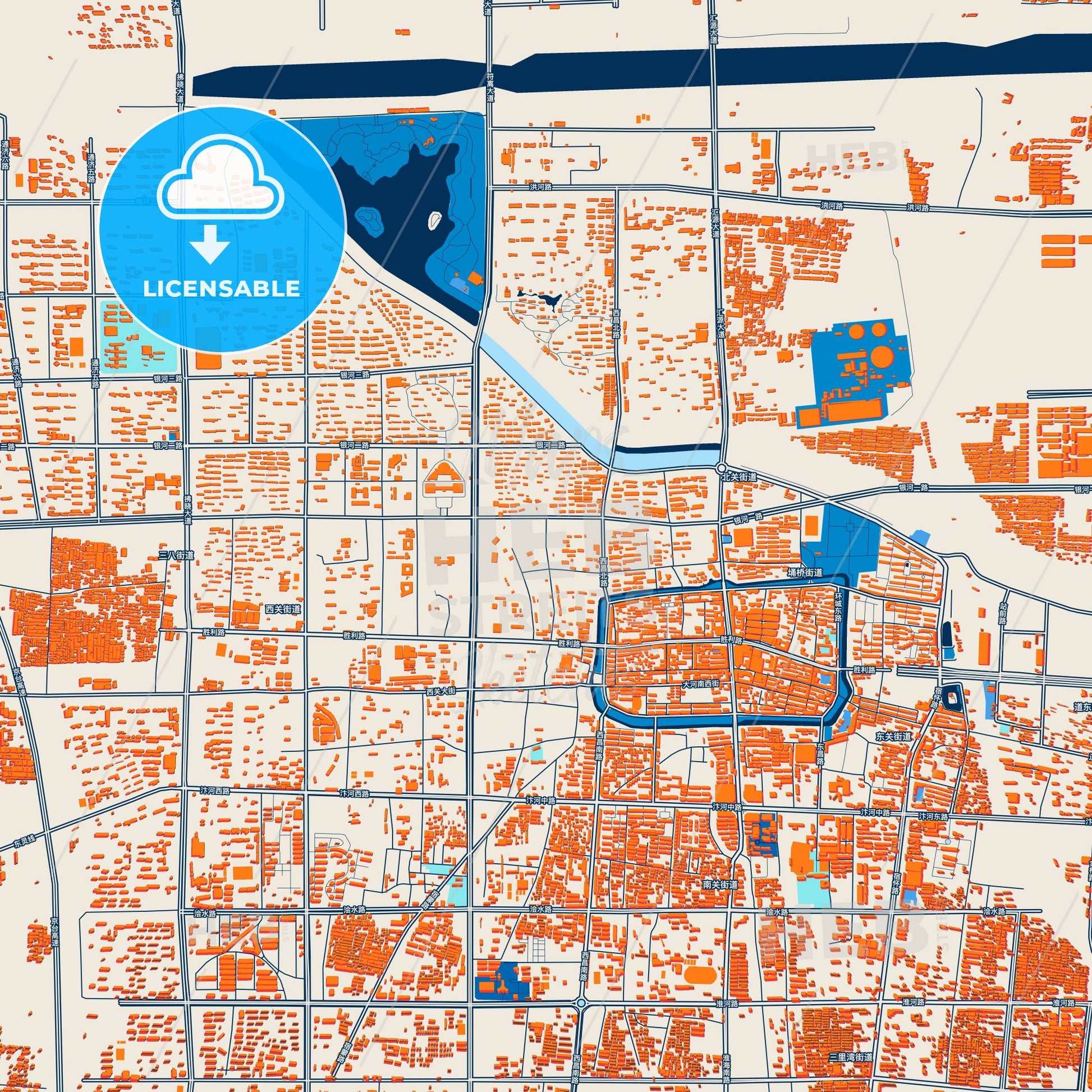 Colorful Suzhou Street Map with Labels and Buildings