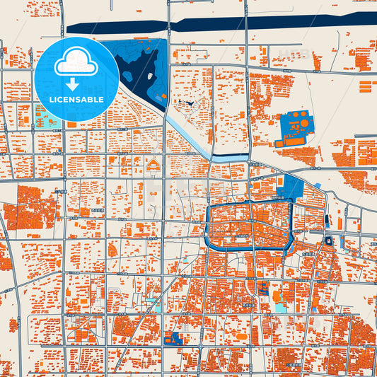 Colorful Suzhou Street Map with Labels and Buildings