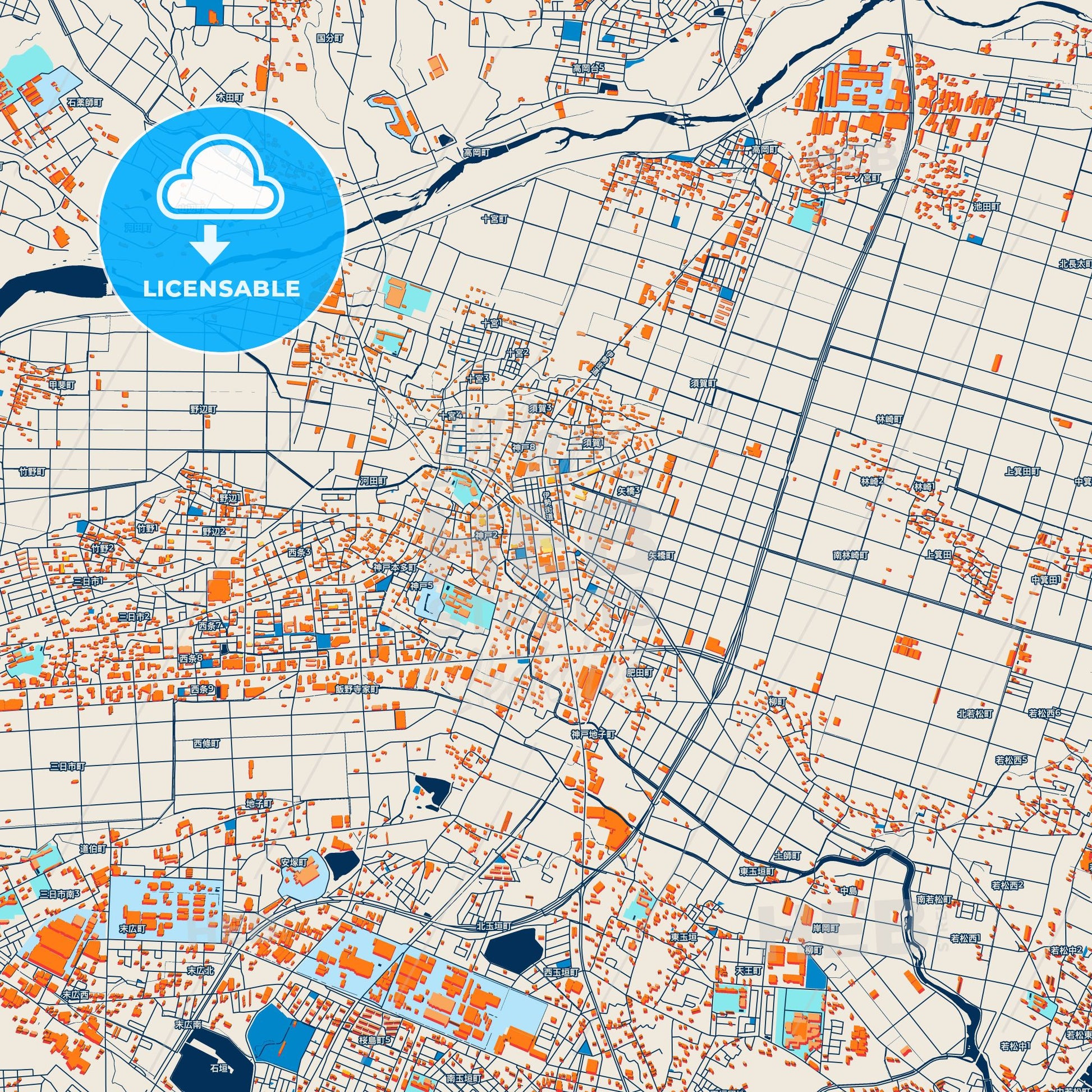 Colorful Suzuka Street Map with Labels and Buildings