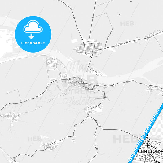Svishtov, Bulgaria light map with streetnames, citynames and districts