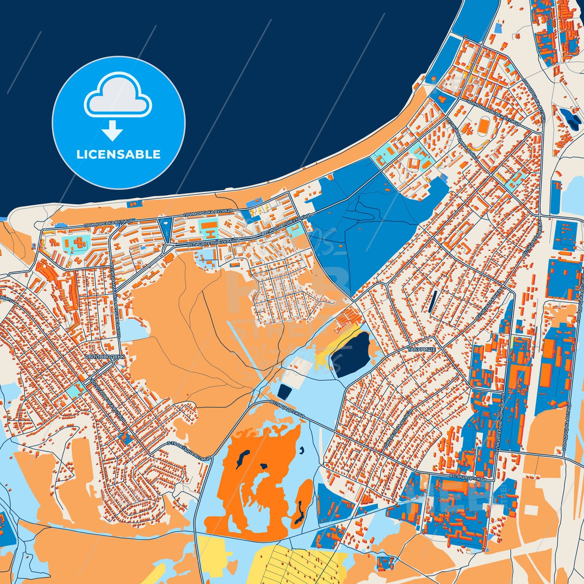 Colorful Svitlovodsk Street Map with Labels and Buildings