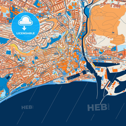 Colorful Swansea Street Map with Labels and Buildings
