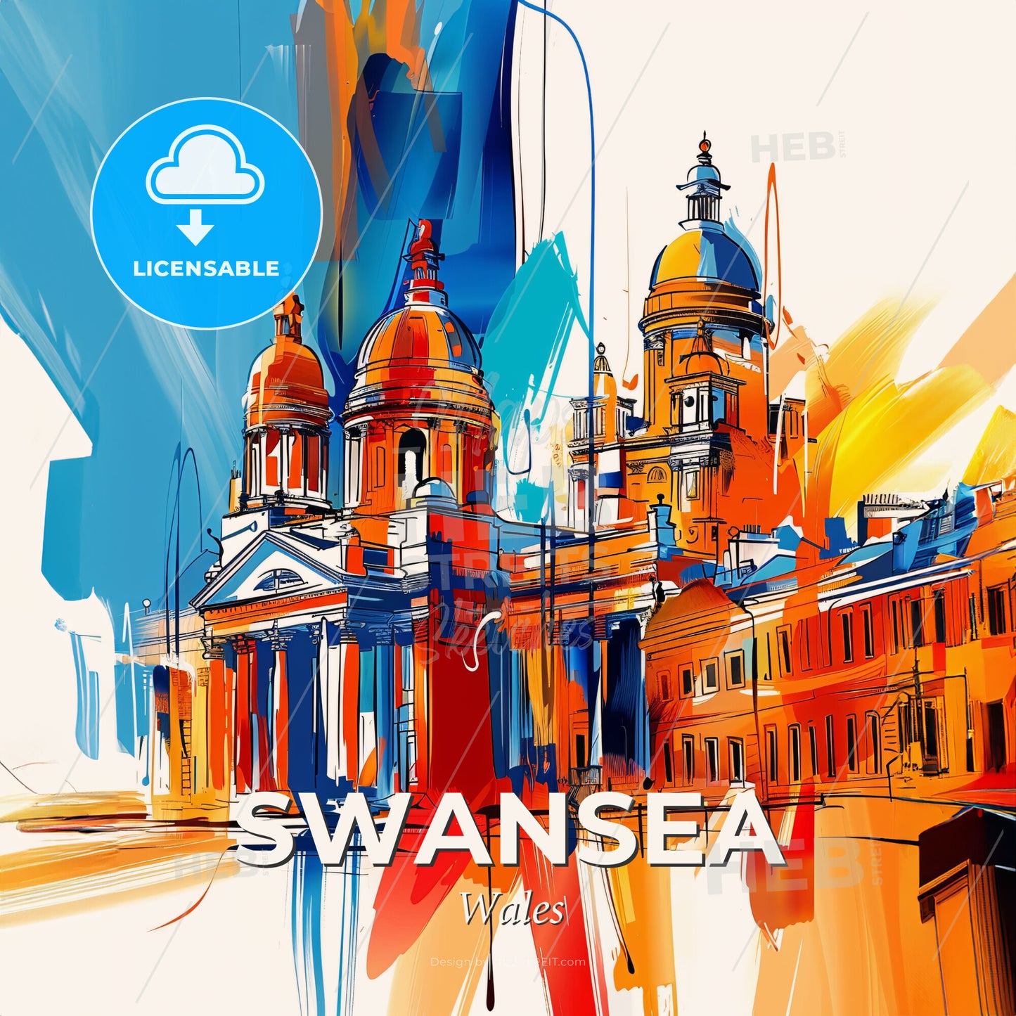 Vibrant Swansea, Wales - A Colorful Painting Of A Building - Square format print template