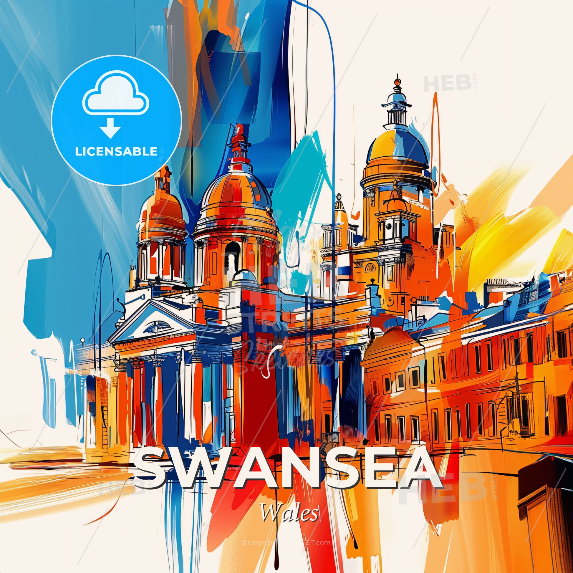 Vibrant Swansea, Wales - A Colorful Painting Of A Building - Square format print template