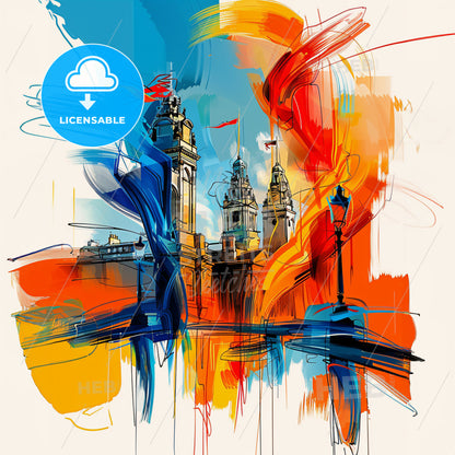 Vibrant Swansea, Wales - A Painting Of A Building With A Colorful Background