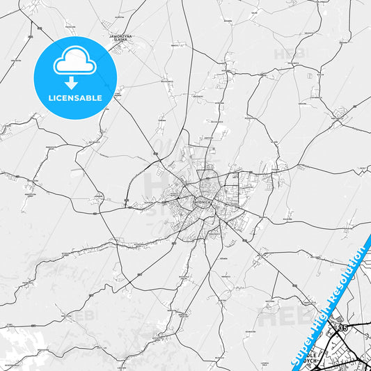 Świdnica, Poland light map with streetnames, citynames and districts