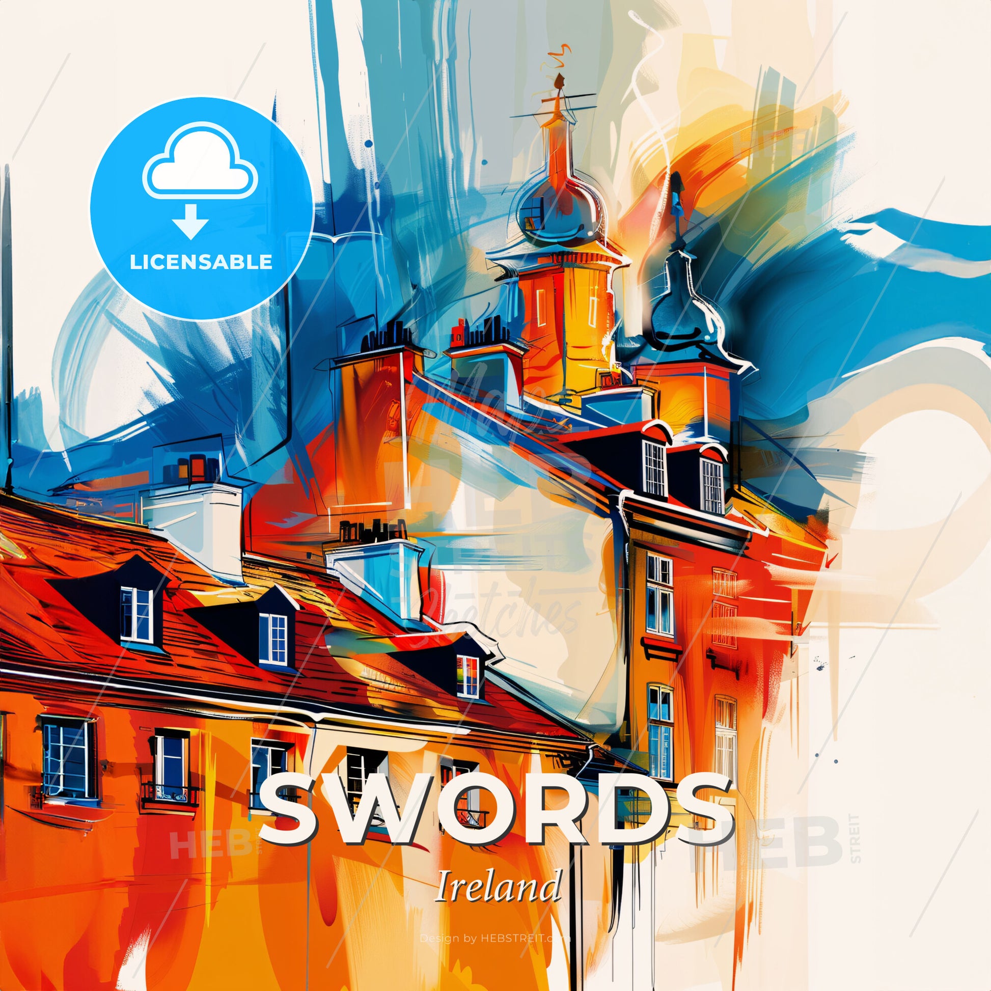 Vibrant Swords, Ireland - A Painting Of A Building - Square format print template
