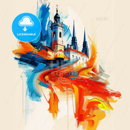 Vibrant Swords, Ireland - A Painting Of A Building With A Tower And Colorful Paint