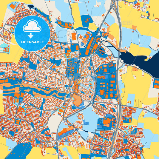 Colorful Swords Street Map with Labels and Buildings