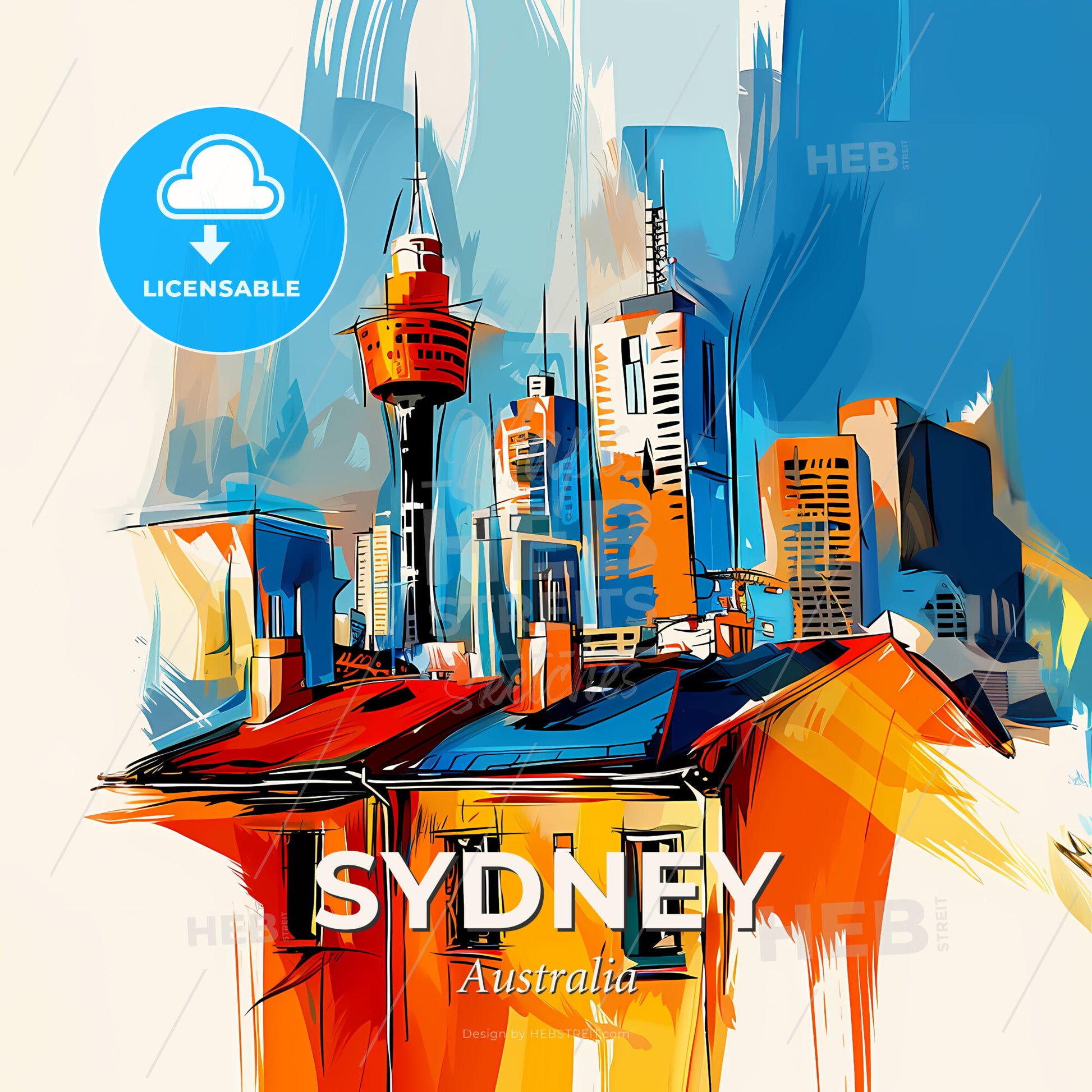 Vibrant Sydney, Australia - A Painting Of A City - Square format print template