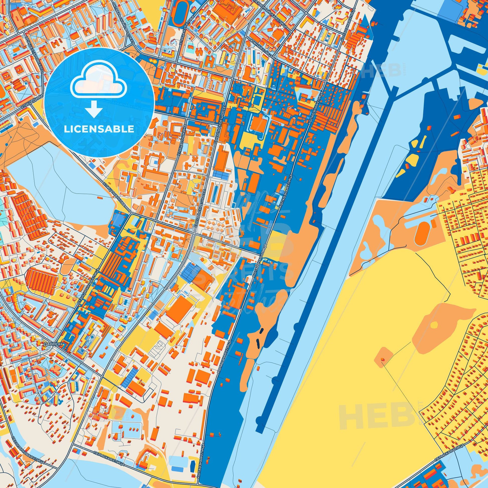 Colorful Syktyvkar Street Map with Labels and Buildings