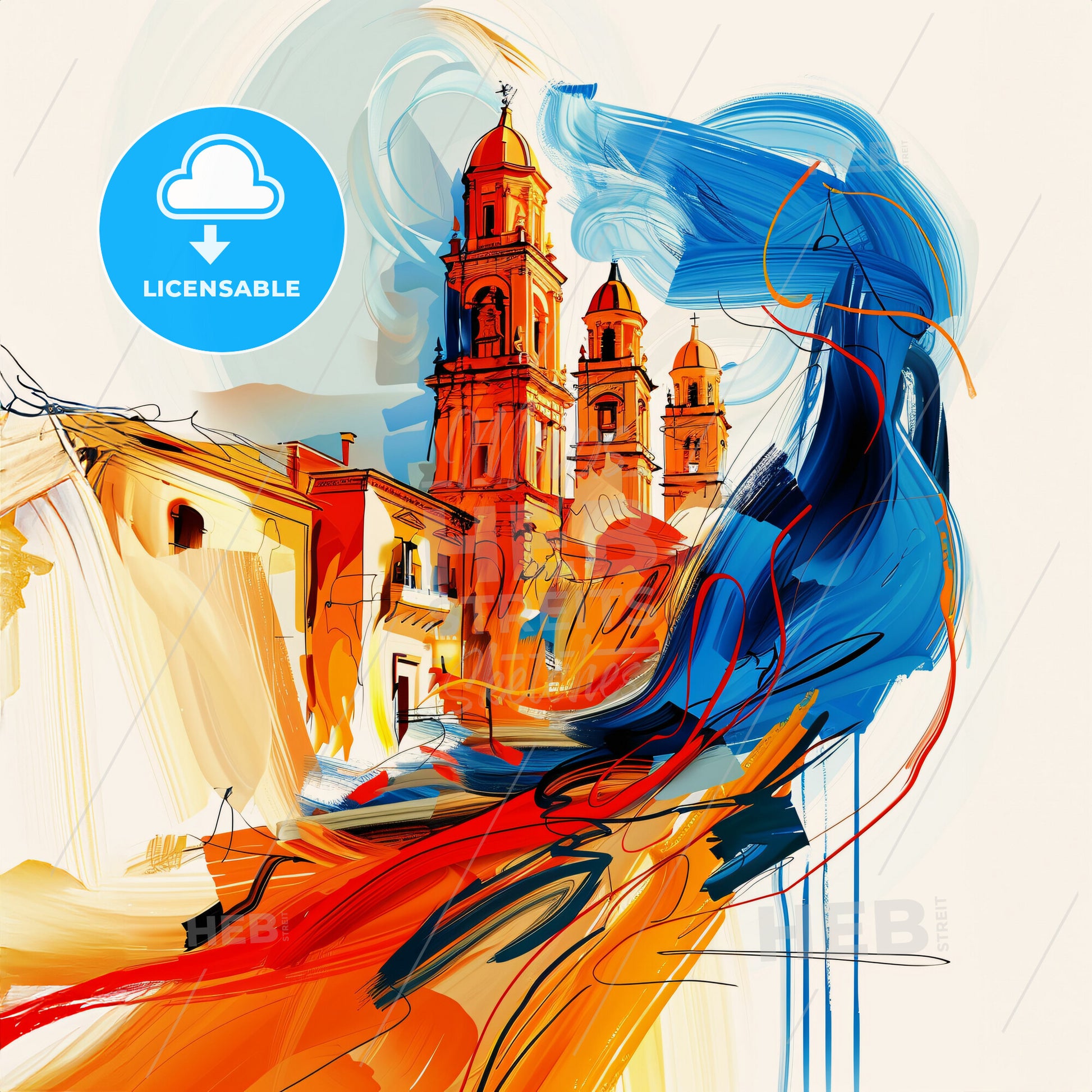 Vibrant Siracua, Italy - A Painting Of A Building With A Tower