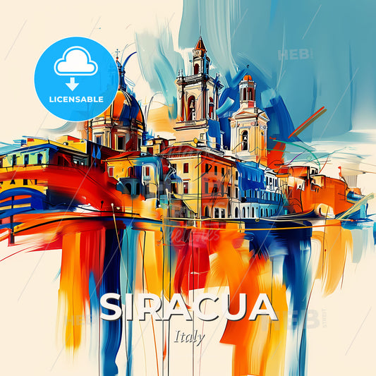 Vibrant Siracua, Italy - A Painting Of A City - Square format print template