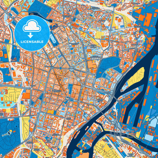 Colorful Szczecin Street Map with Labels and Buildings