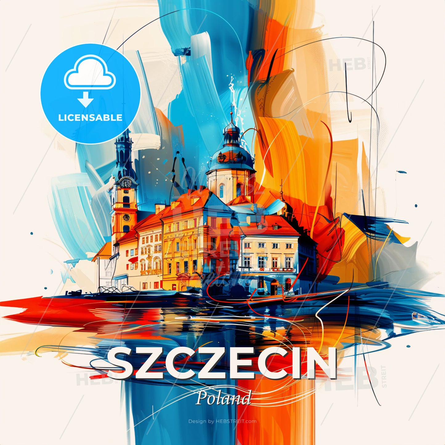 Vibrant Szczecin, Poland - A Painting Of A Building - Square format print template