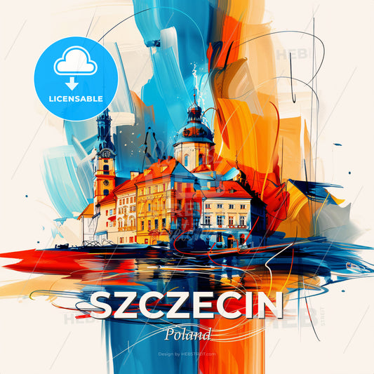 Vibrant Szczecin, Poland - A Painting Of A Building - Square format print template