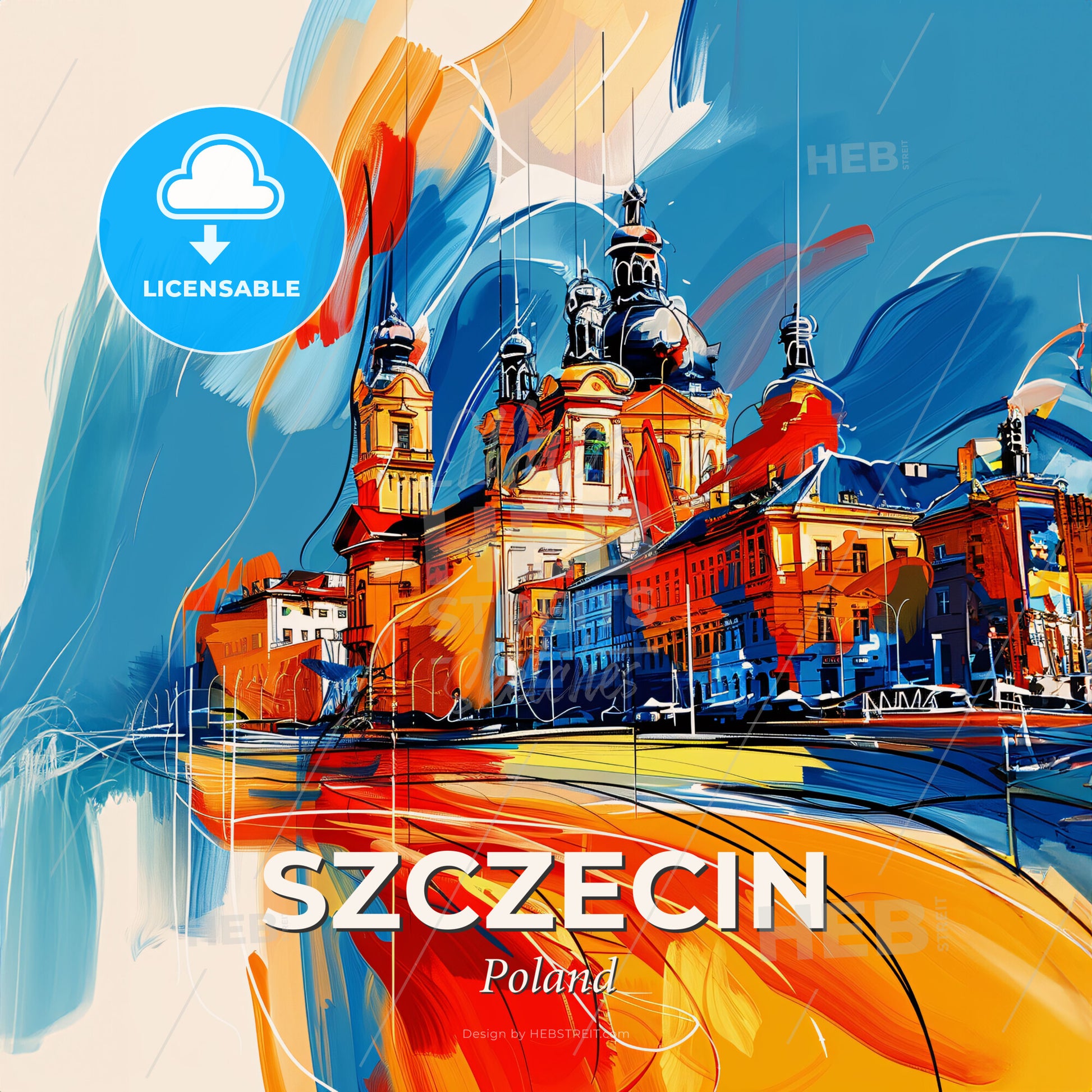 Vibrant Szczecin, Poland - A Painting Of A Building - Square format print template