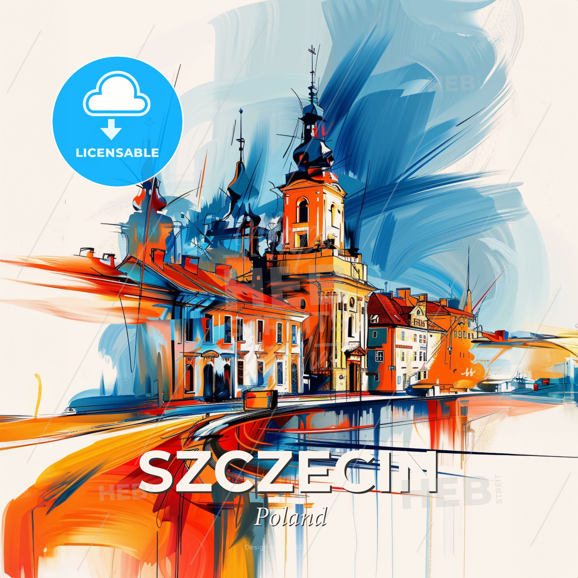Vibrant Szczecin, Poland - A Painting Of A Building - Square format print template
