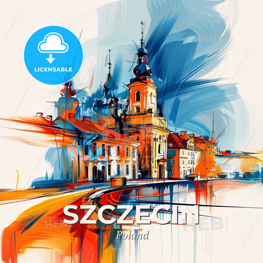Vibrant Szczecin, Poland - A Painting Of A Building - Square format print template