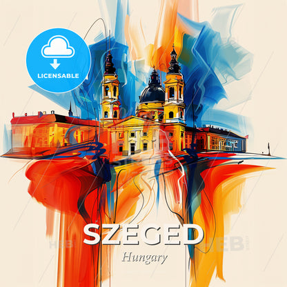 Vibrant Szeged, Hungary - A Painting Of A Building - Square format print template