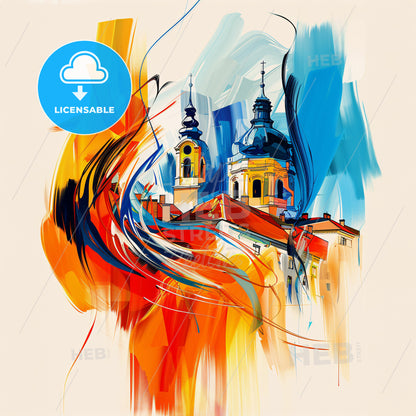 Vibrant Szeged, Hungary - A Painting Of A Building With A Colorful Background