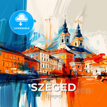 Vibrant Szeged, Hungary - A Colorful Painting Of A Town - Square format print template