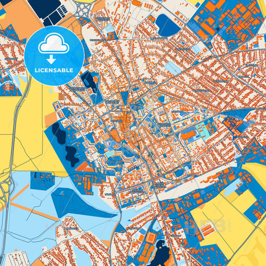 Colorful Székesfehérvár Street Map with Labels and Buildings