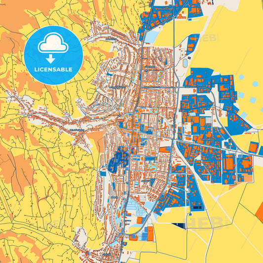 Colorful Szekszárd Street Map with Labels and Buildings