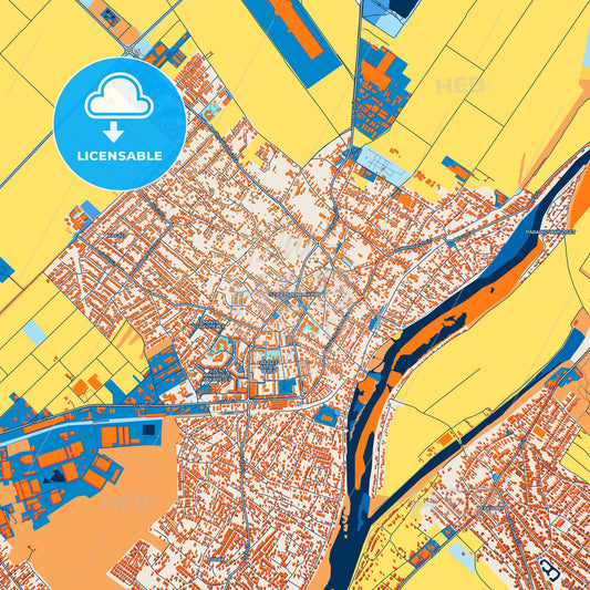 Colorful Szigetszentmiklós Street Map with Labels and Buildings