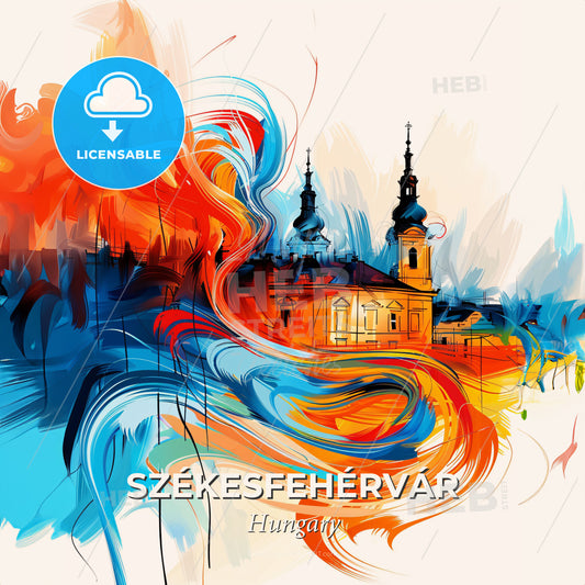 Vibrant Székesfehérvár, Hungary - A Painting Of A Building With Colorful Paint - Square format print template