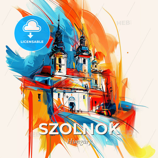 Vibrant Szolnok, Hungary - A Painting Of A Building - Square format print template