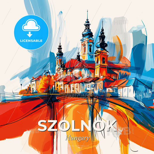 Vibrant Szolnok, Hungary - A Painting Of A Building - Square format print template