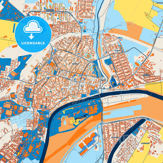 Colorful Szolnok Street Map with Labels and Buildings