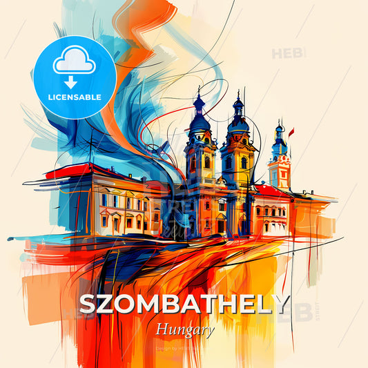 Vibrant Szombathely, Hungary - A Painting Of A Building - Square format print template