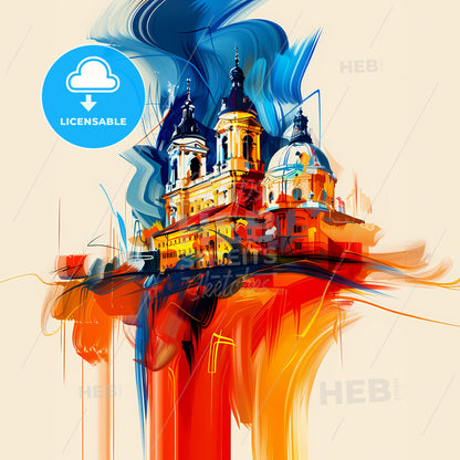 Vibrant Szombathely, Hungary - A Painting Of A Building With A Colorful Background