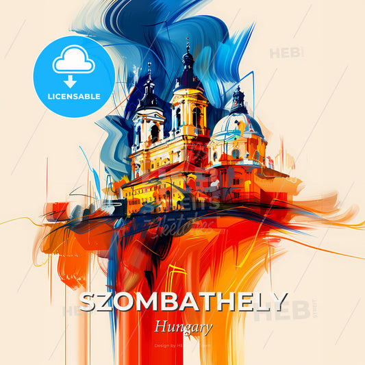 Vibrant Szombathely, Hungary - A Painting Of A Building With A Colorful Background - Square format print template