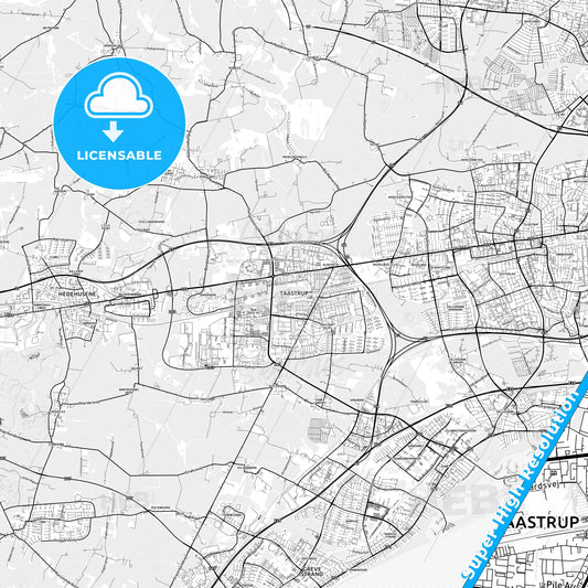 Taastrup, Denmark light map with streetnames, citynames and districts