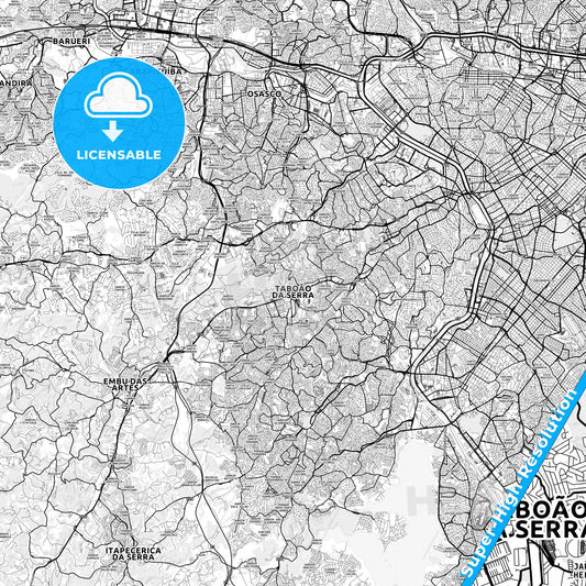 Taboao da Serra, Brazil light map with streetnames, citynames and districts