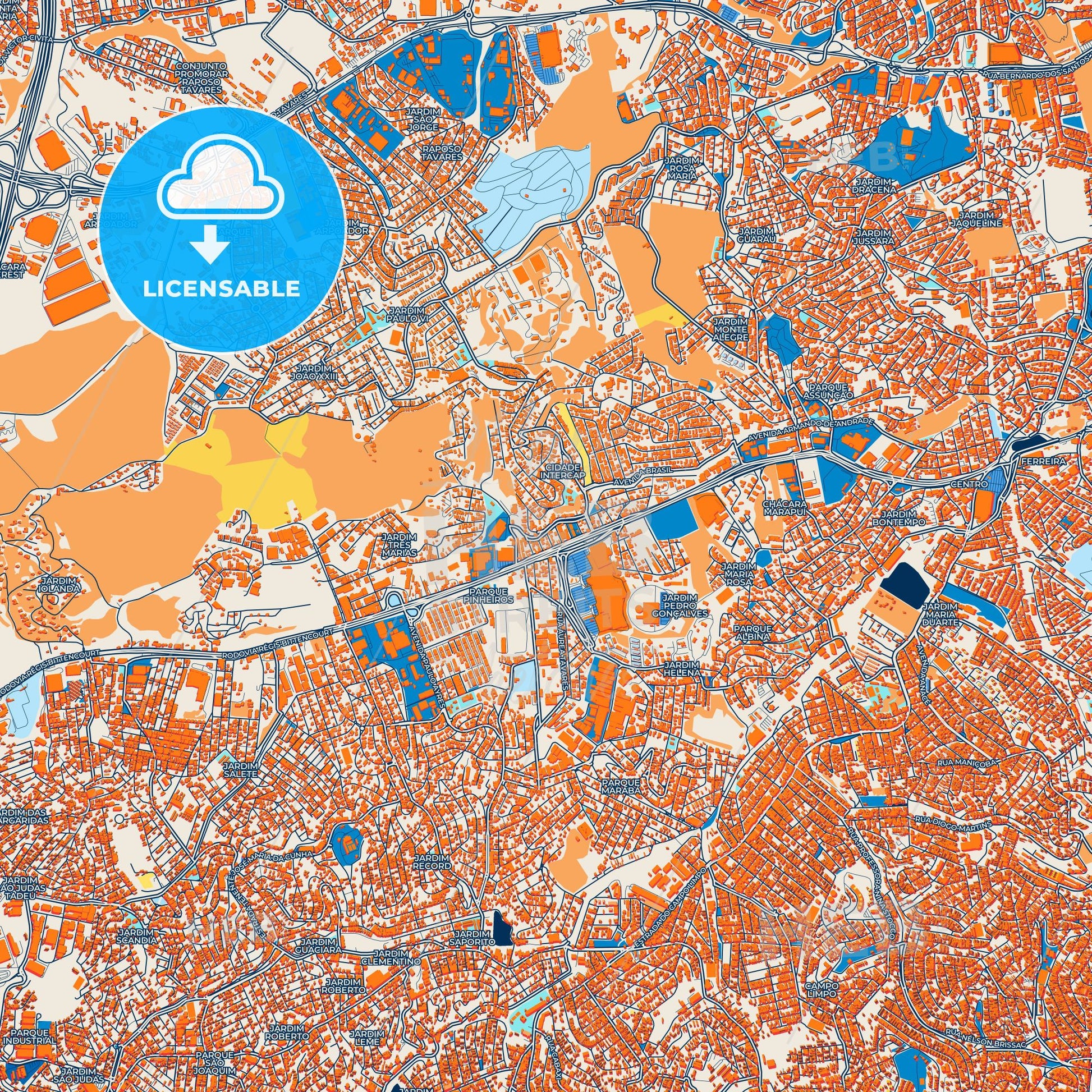 Colorful Taboao da Serra Street Map with Labels and Buildings
