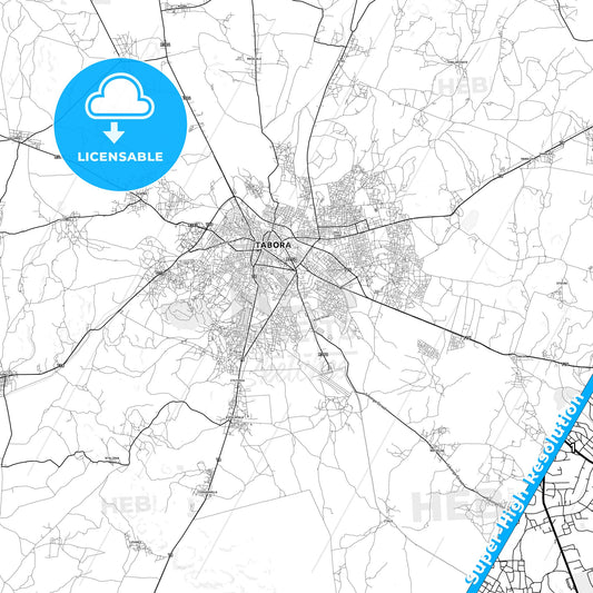 Tabora, Tanzania light map with streetnames, citynames and districts