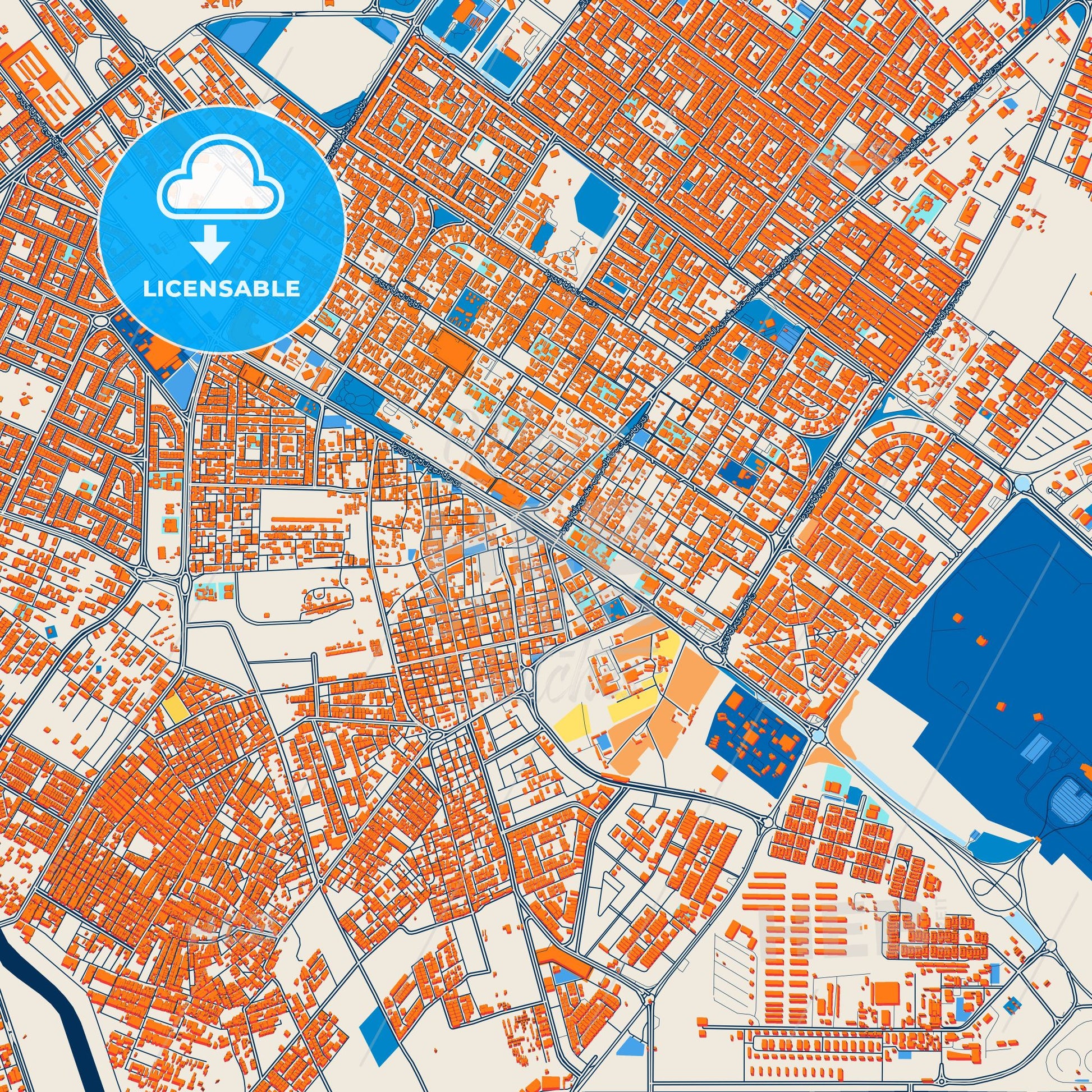 Colorful Tabuk Street Map with Labels and Buildings
