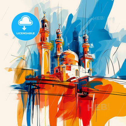 Vibrant Tabuk, Saudi Arabia - A Painting Of A Building With Towers