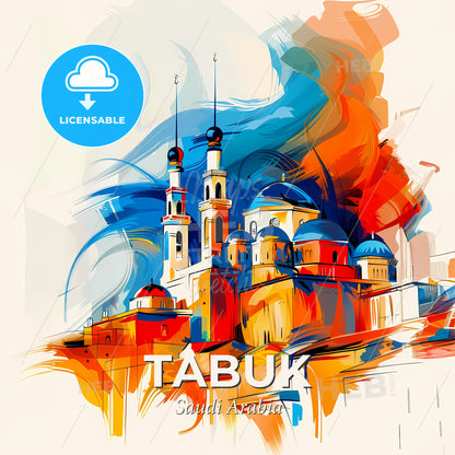 Vibrant Tabuk, Saudi Arabia - A Painting Of A Building With Towers And Domes - Square format print template