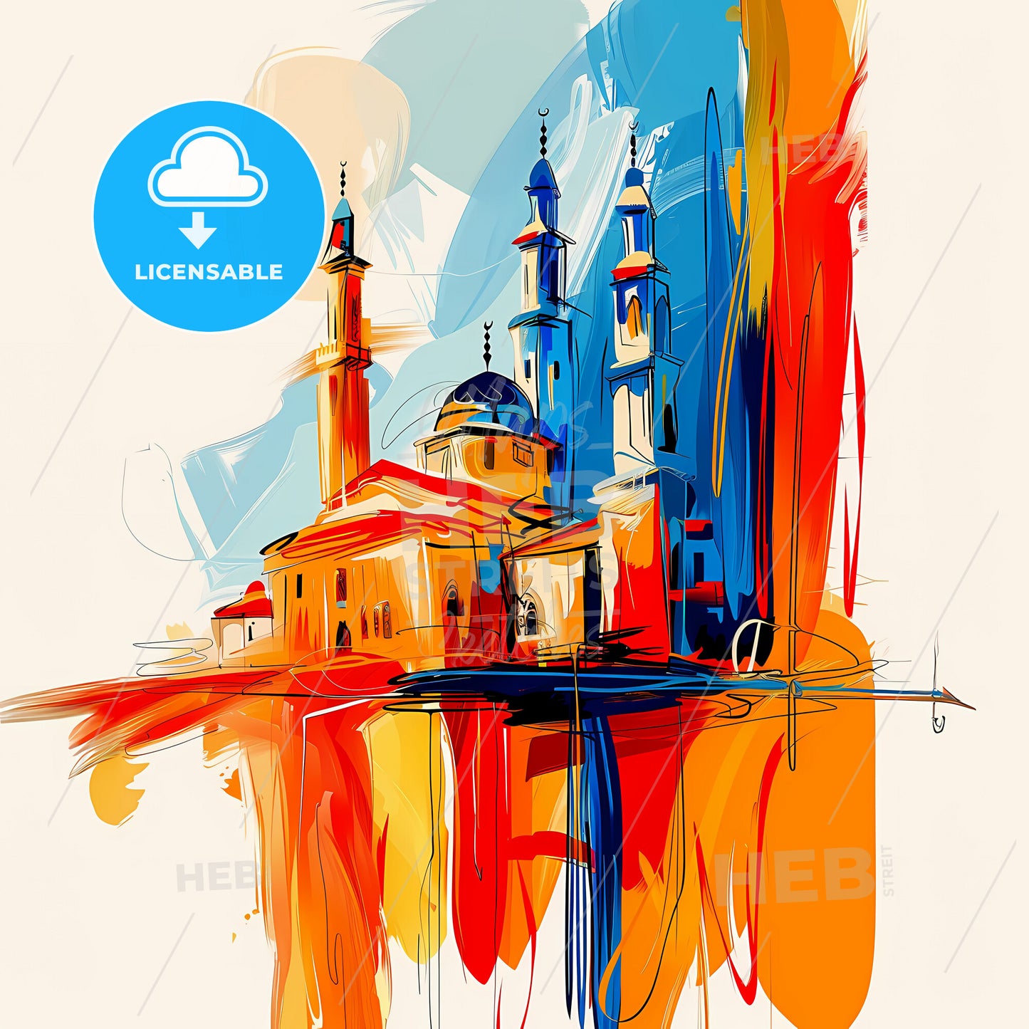 Vibrant Tabuk, Saudi Arabia - A Painting Of A Building With Towers And Towers